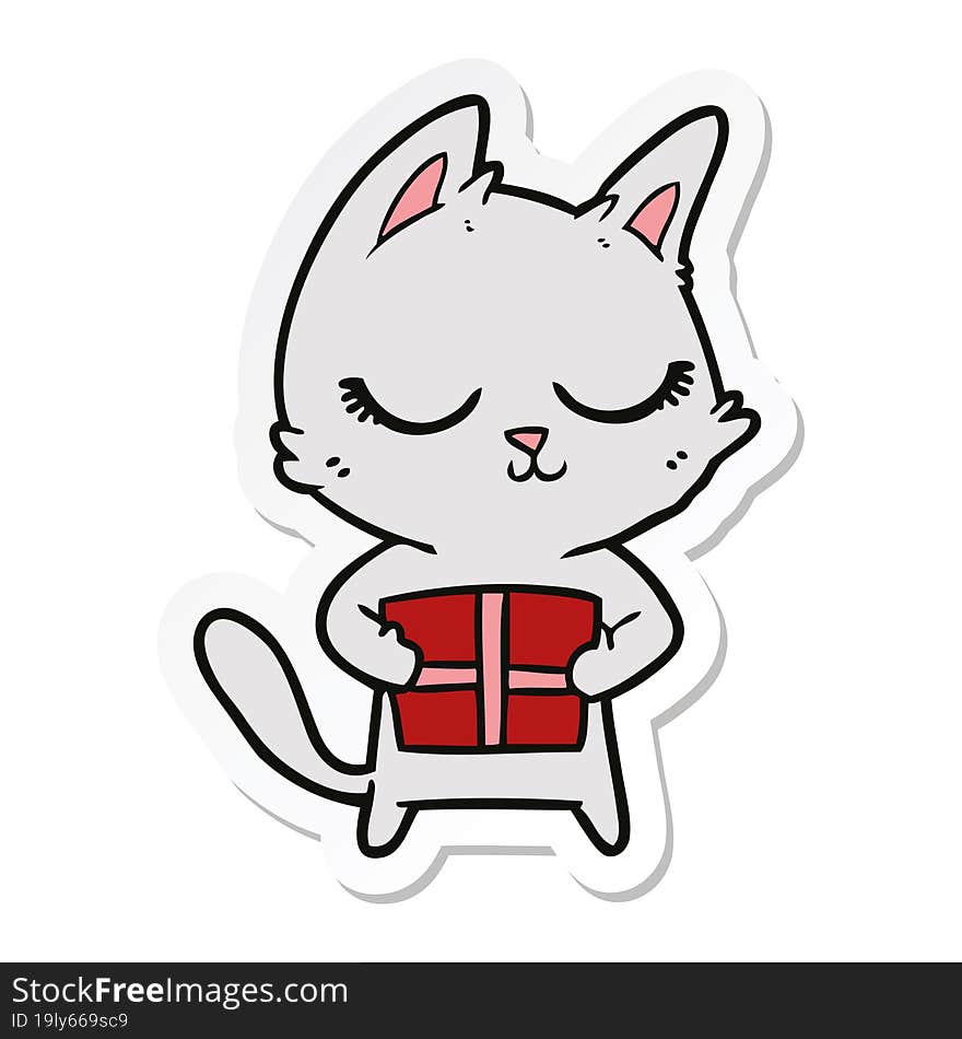 sticker of a calm cartoon cat