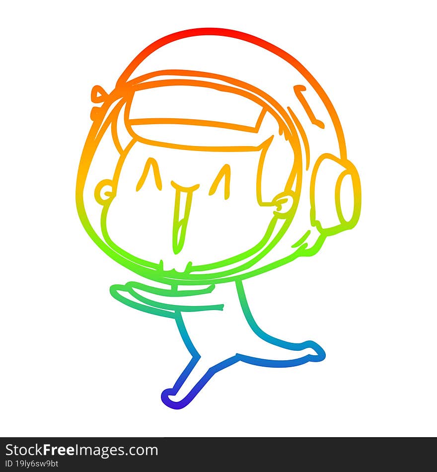 rainbow gradient line drawing happy cartoon astronaut running