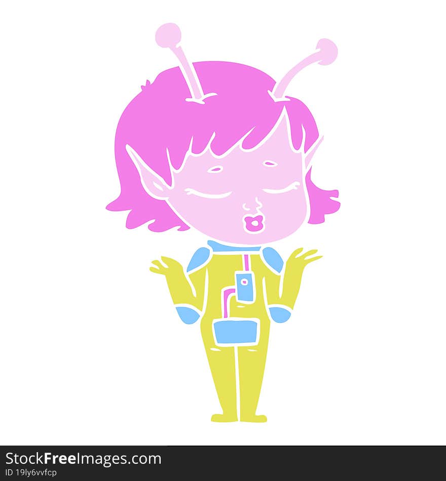 flat color style cartoon alien girl