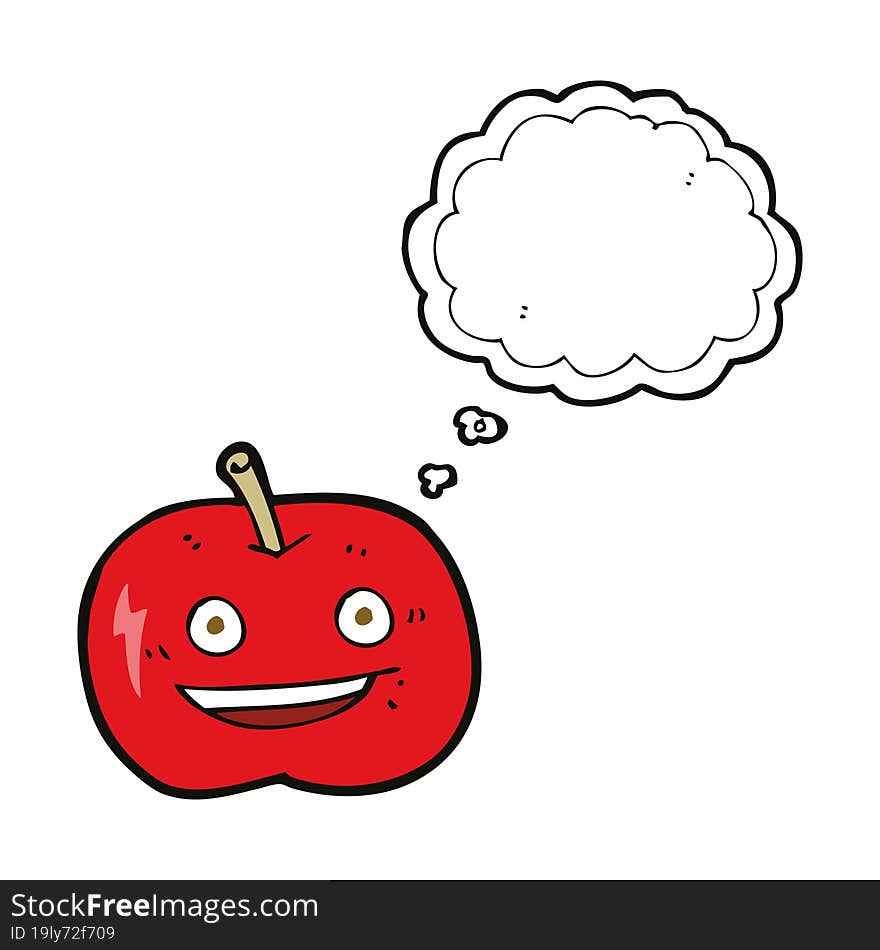 cartoon shiny apple with thought bubble