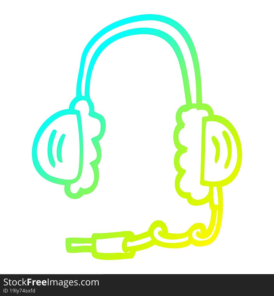 cold gradient line drawing of a cartoon ear phones