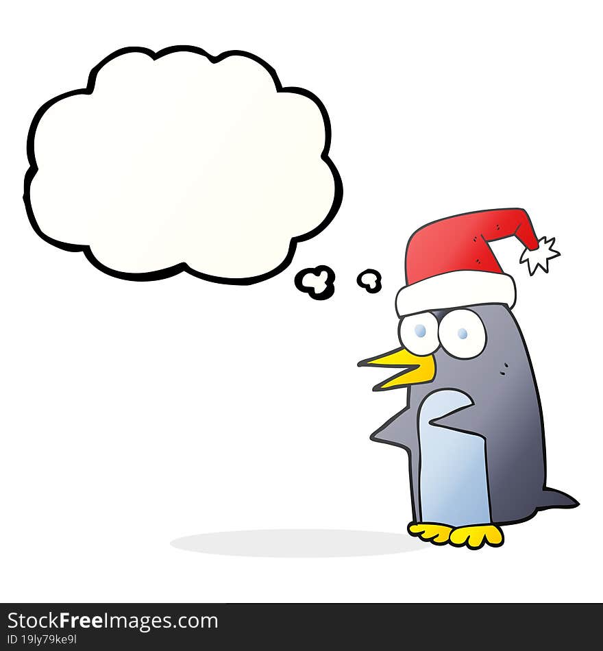 freehand drawn thought bubble cartoon christmas penguin