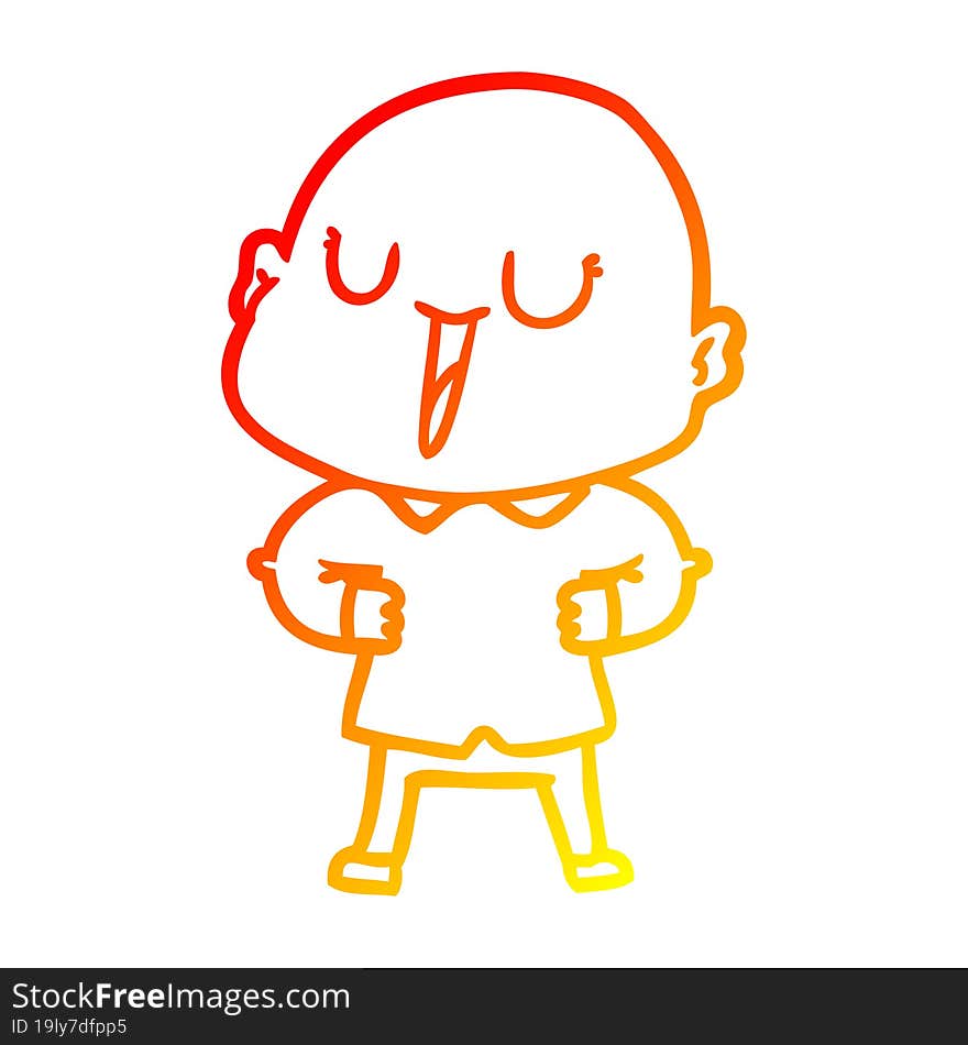 warm gradient line drawing of a happy cartoon bald man