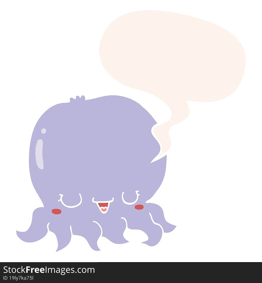 cartoon jellyfish and speech bubble in retro style