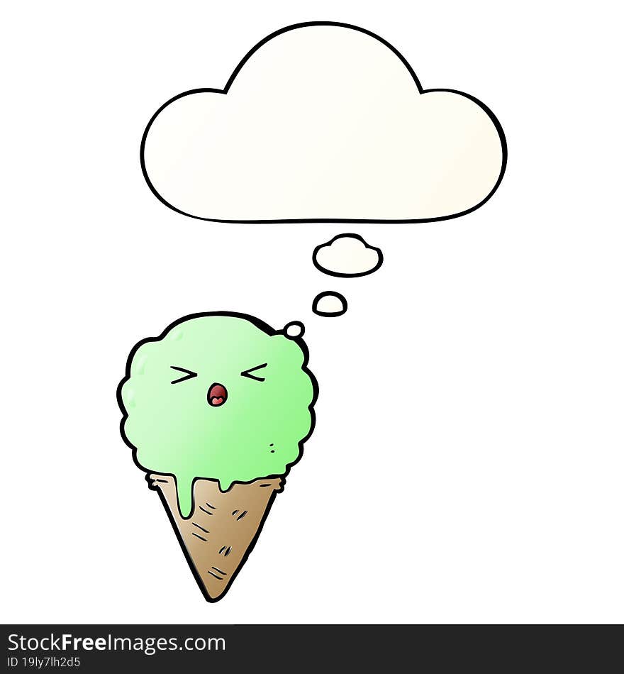 Cartoon Ice Cream And Thought Bubble In Smooth Gradient Style