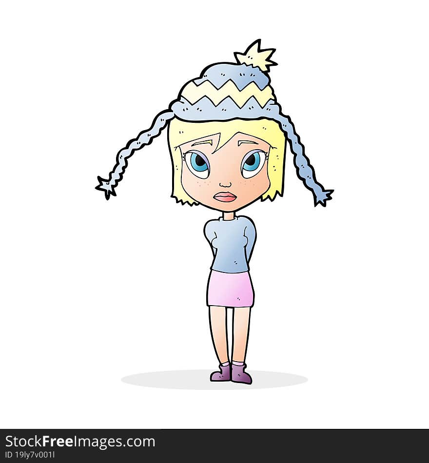 cartoon woman wearing winter hat