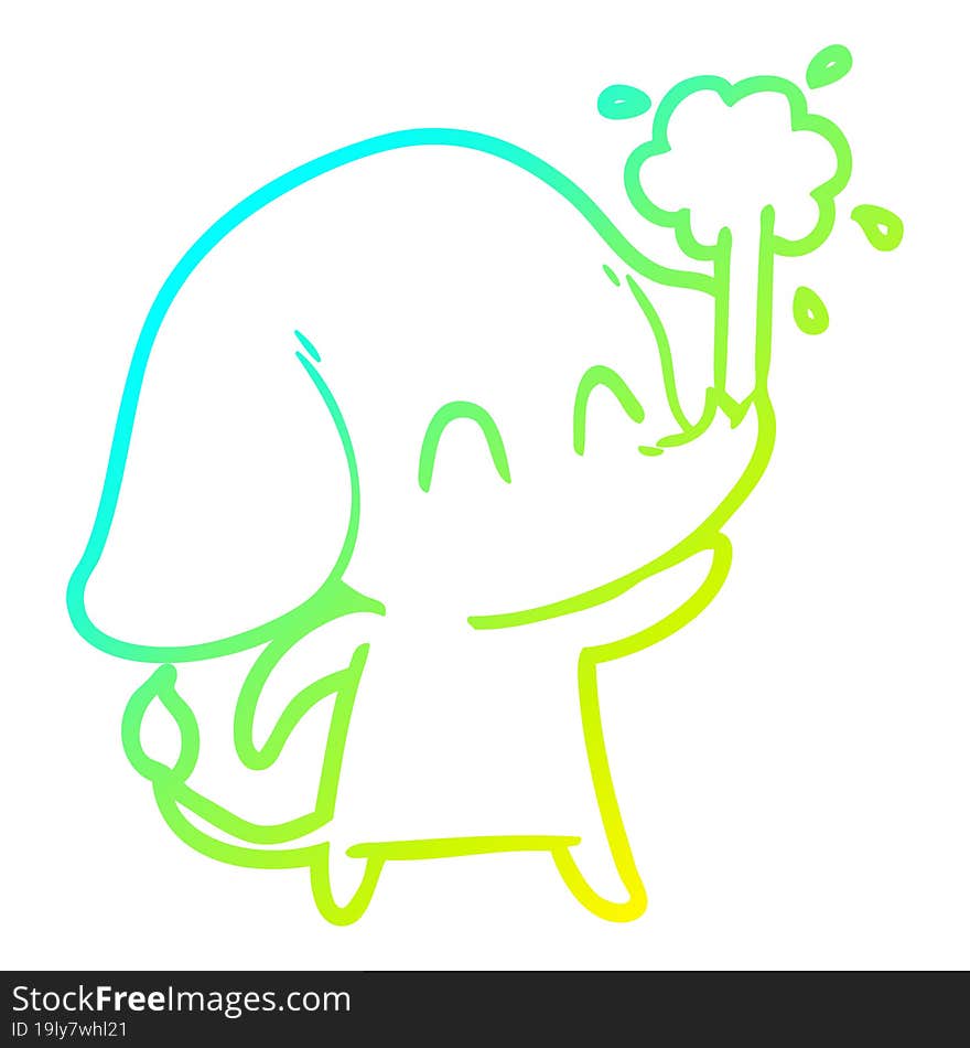 cold gradient line drawing cute cartoon elephant spouting water