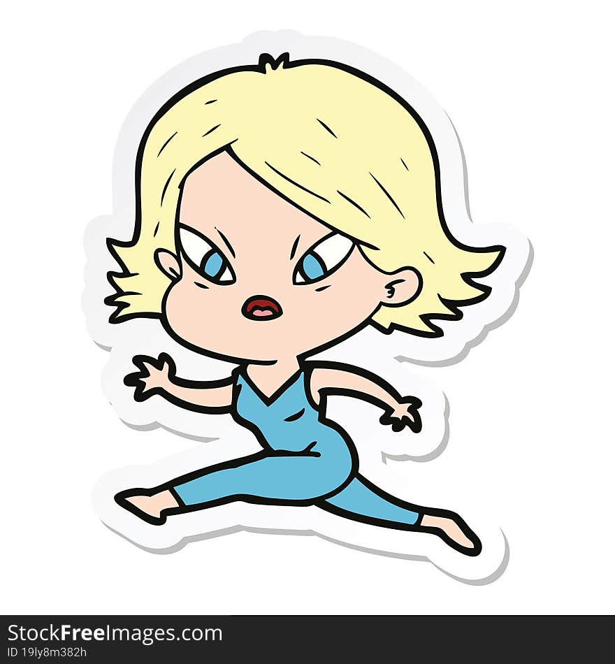 Sticker Of A Cartoon Stressed Woman