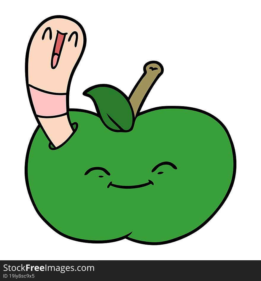 cartoon happy worm in an apple. cartoon happy worm in an apple