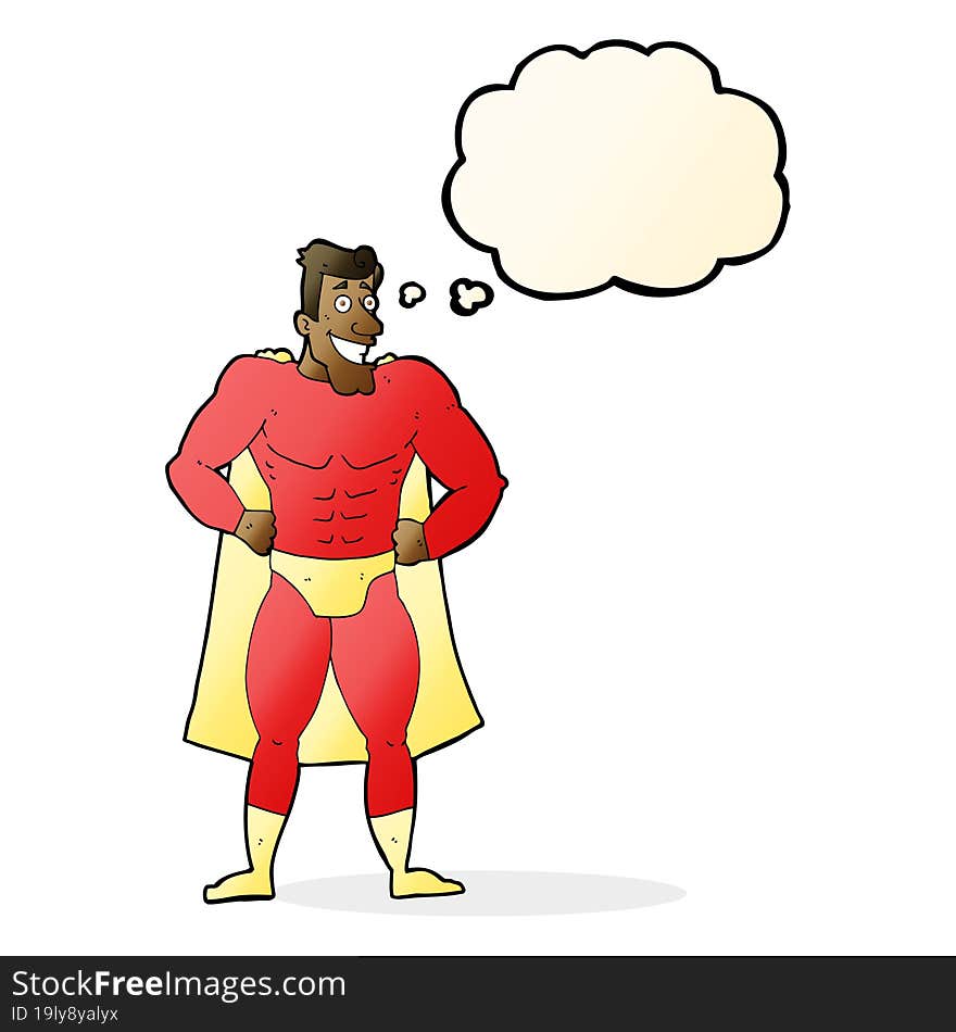 Cartoon Superhero With Thought Bubble