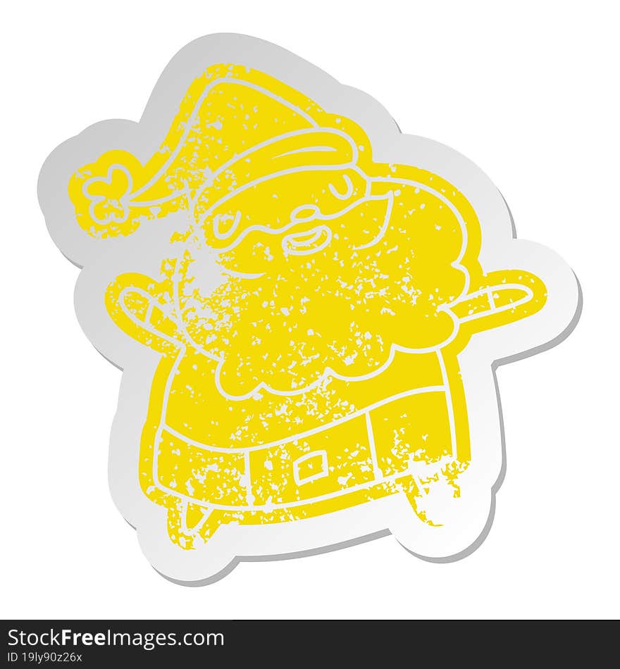 Distressed Old Sticker Kawaii Of Santa Claus