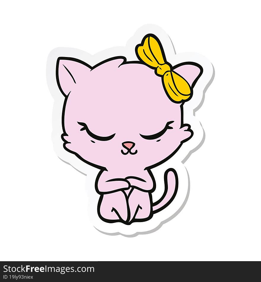 Sticker Of A Cute Cartoon Cat With Bow