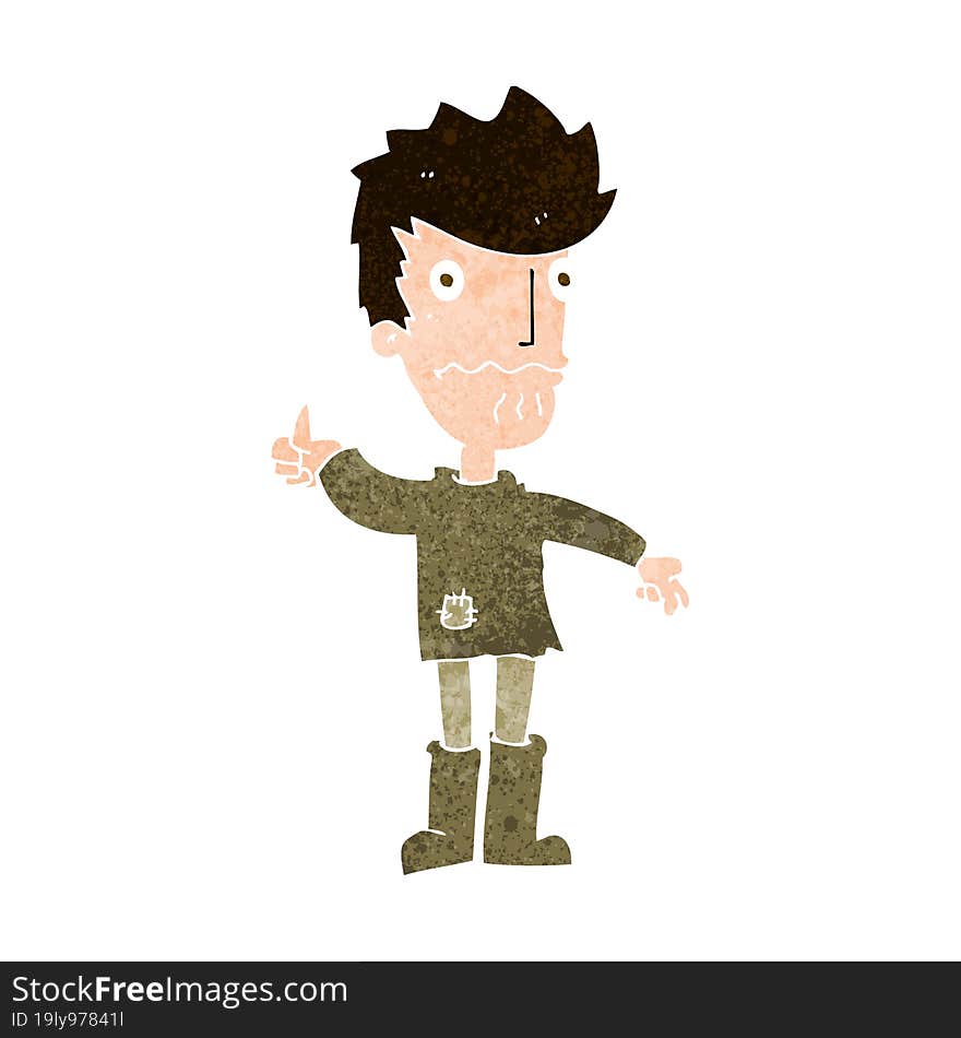 cartoon worried man giving thumbs up symbol