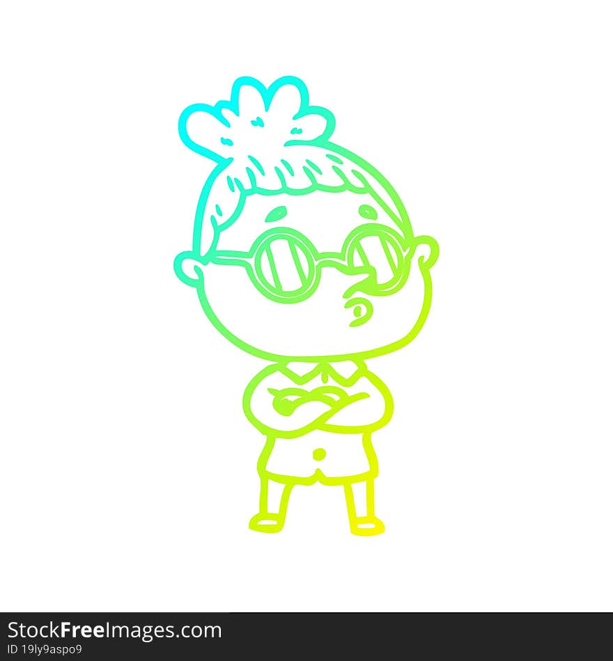 cold gradient line drawing cartoon woman wearing glasses