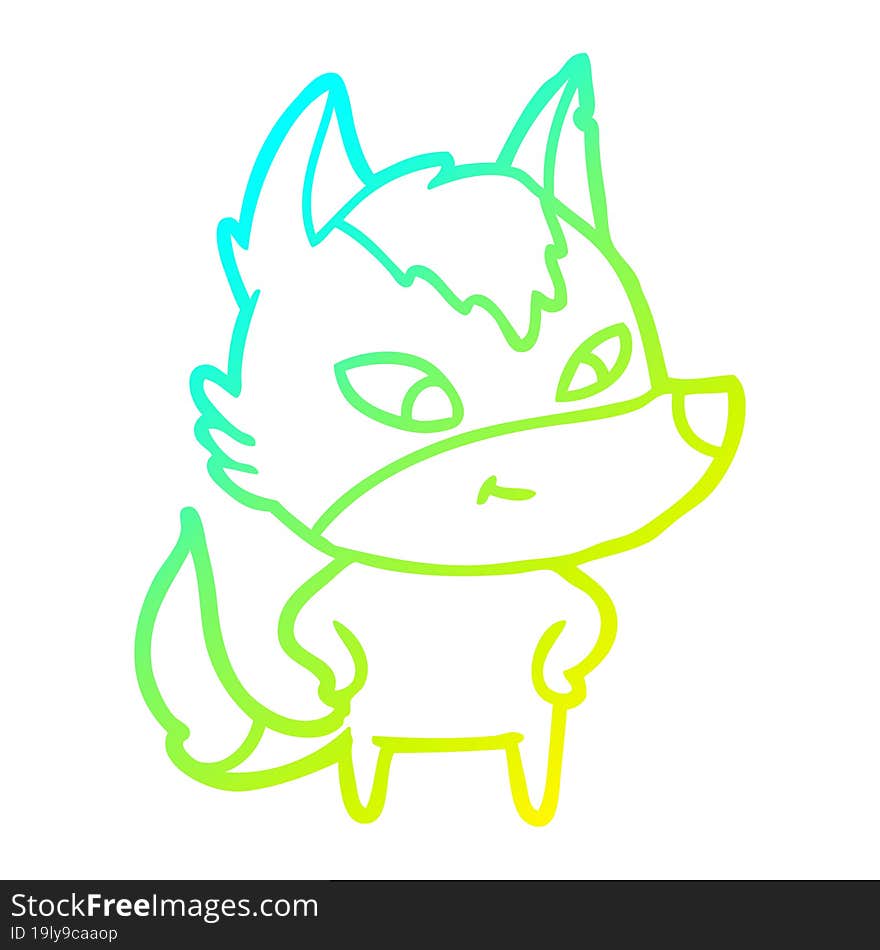 cold gradient line drawing friendly cartoon wolf