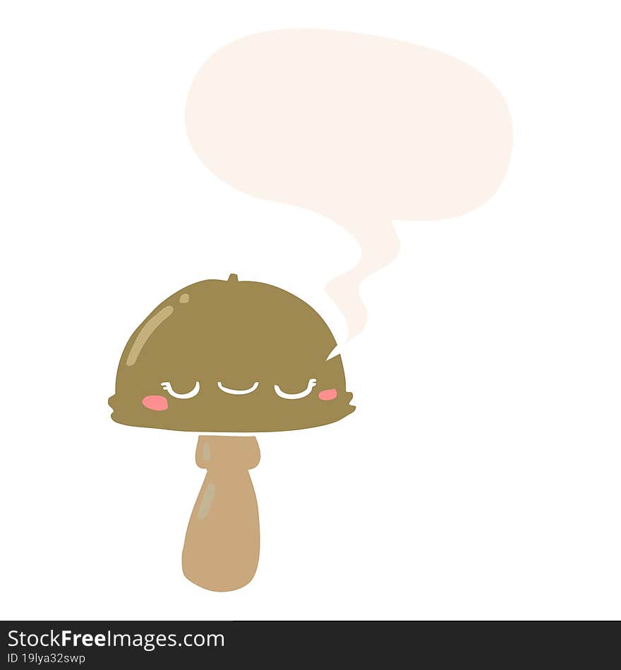 Cartoon Mushroom And Speech Bubble In Retro Style