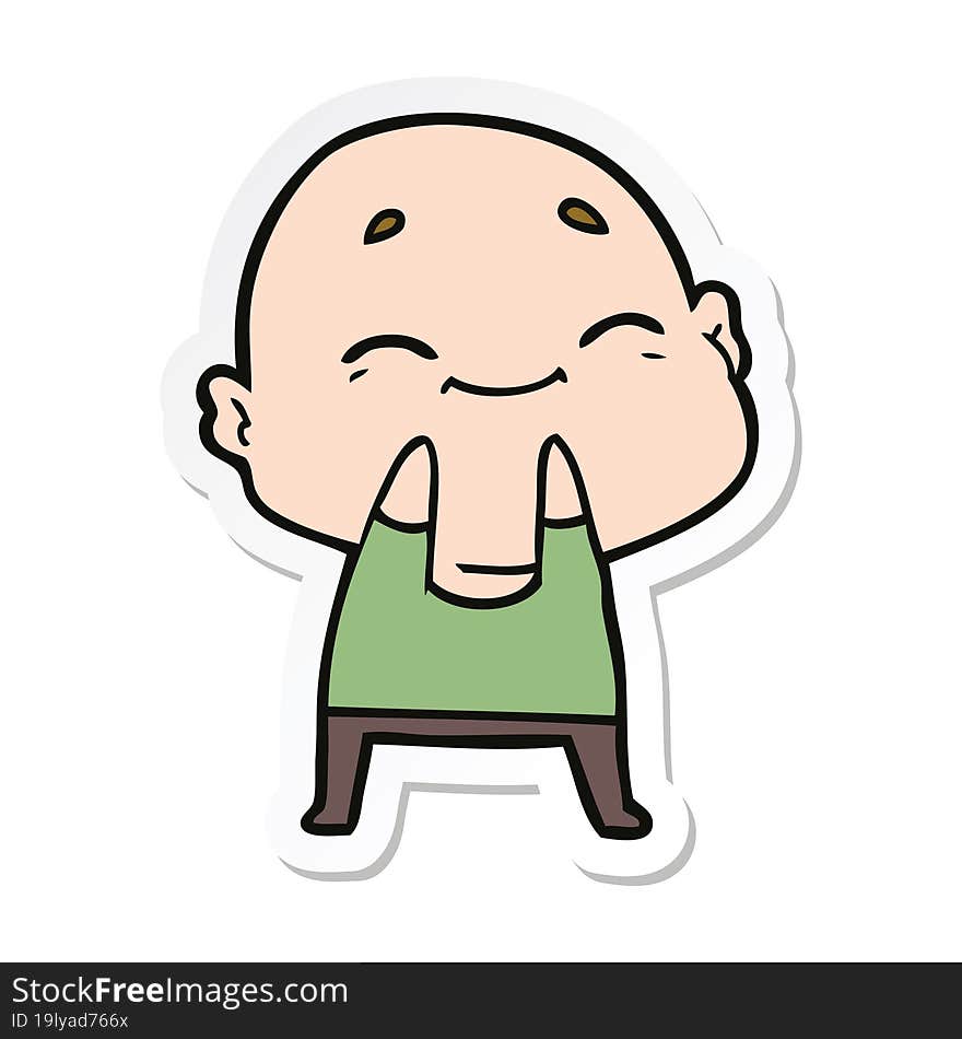 Sticker Of A Cartoon Happy Bald Man