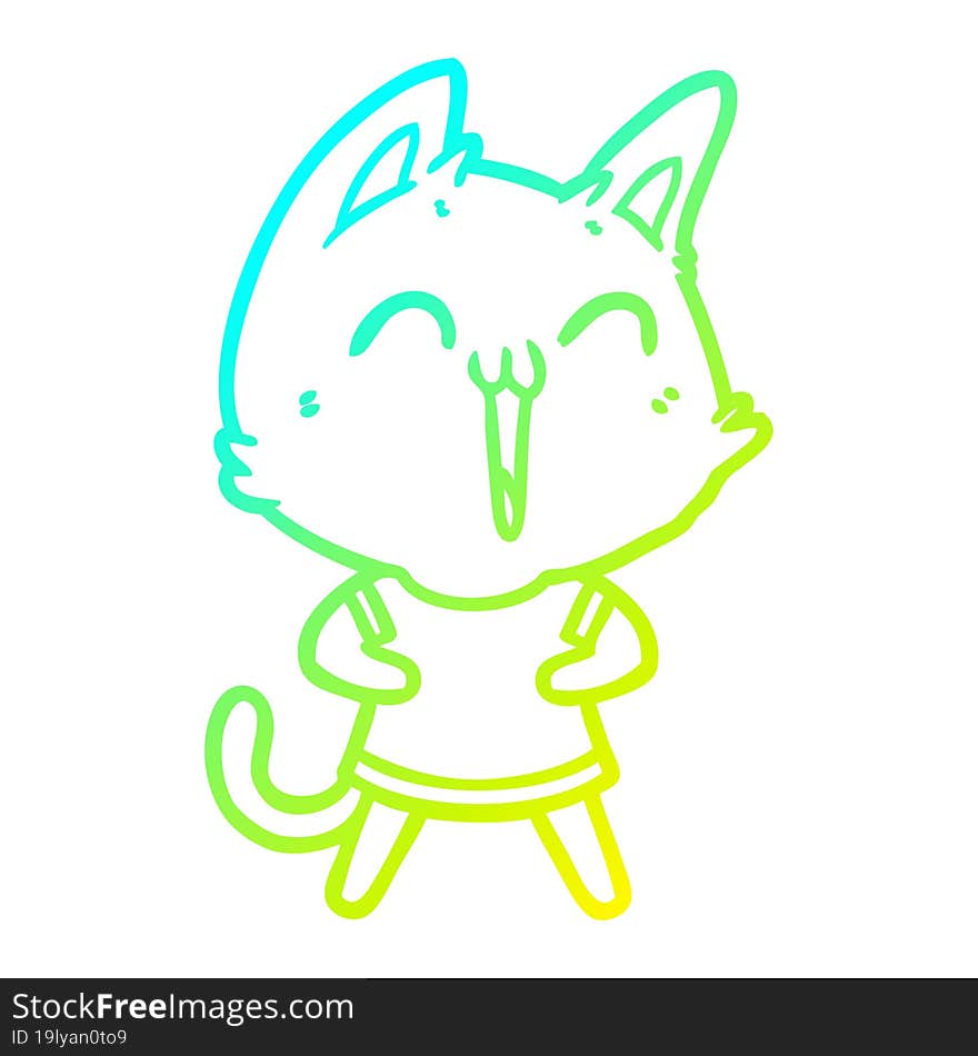 Cold Gradient Line Drawing Happy Cartoon Cat