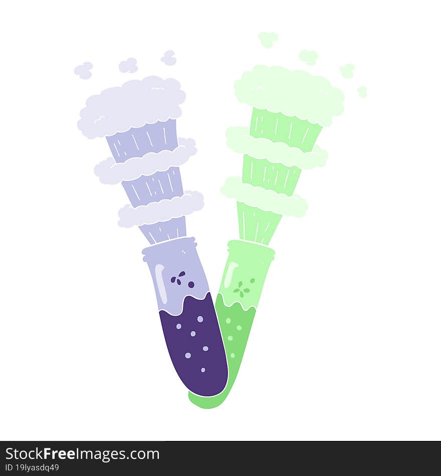 Flat Color Illustration Of A Cartoon Chemicals In Test Tubes