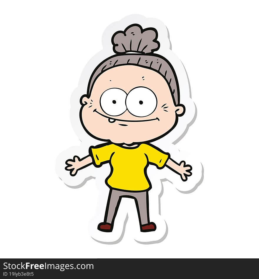 sticker of a cartoon happy old woman