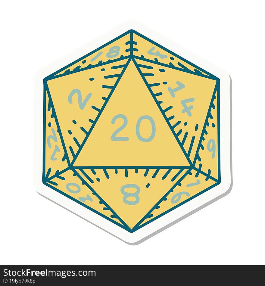 Natural 20 D20 Dice Roll Sticker