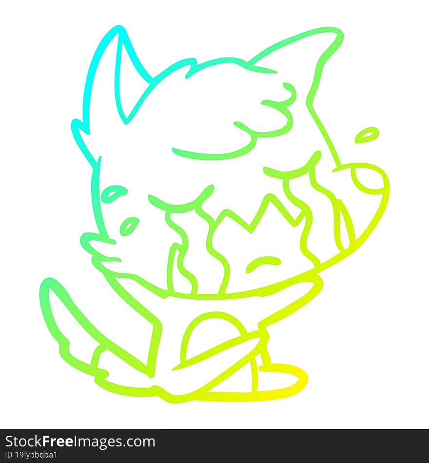 cold gradient line drawing of a crying fox cartoon