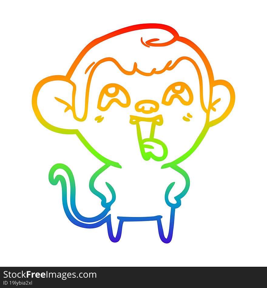 Rainbow Gradient Line Drawing Crazy Cartoon Monkey