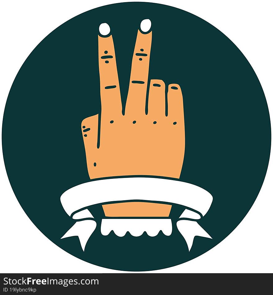 icon of victory v hand gesture with banner. icon of victory v hand gesture with banner