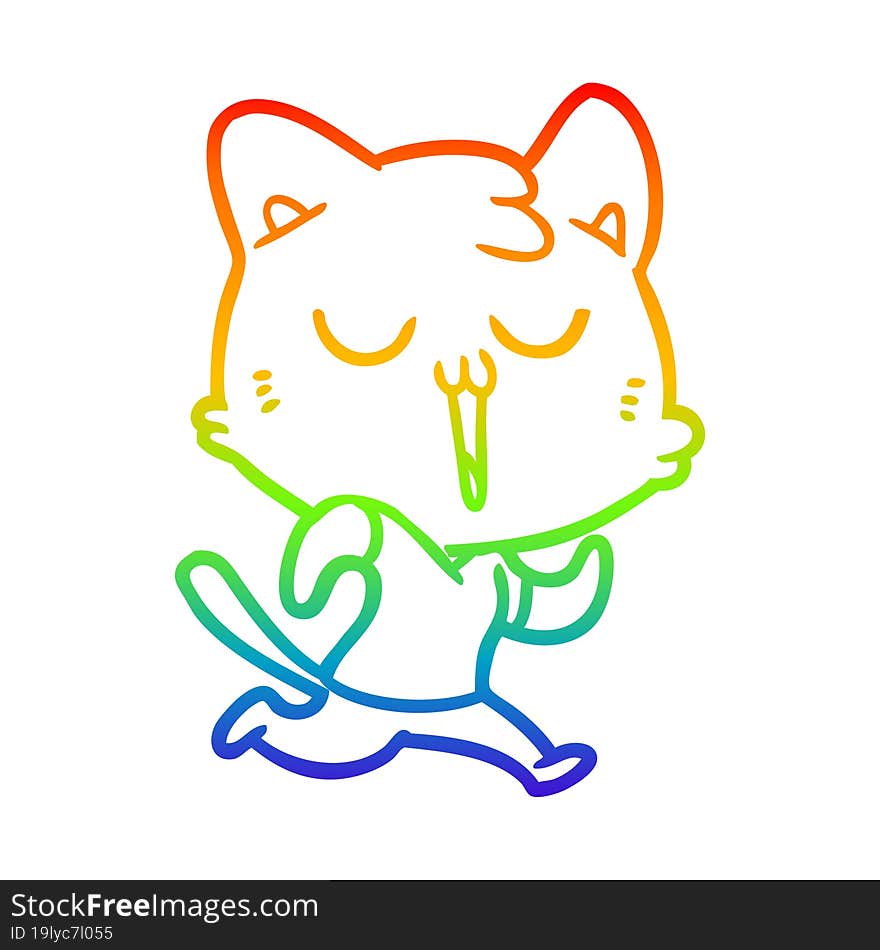 rainbow gradient line drawing cartoon cat singing