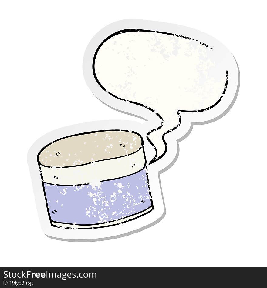 cartoon pot and speech bubble distressed sticker