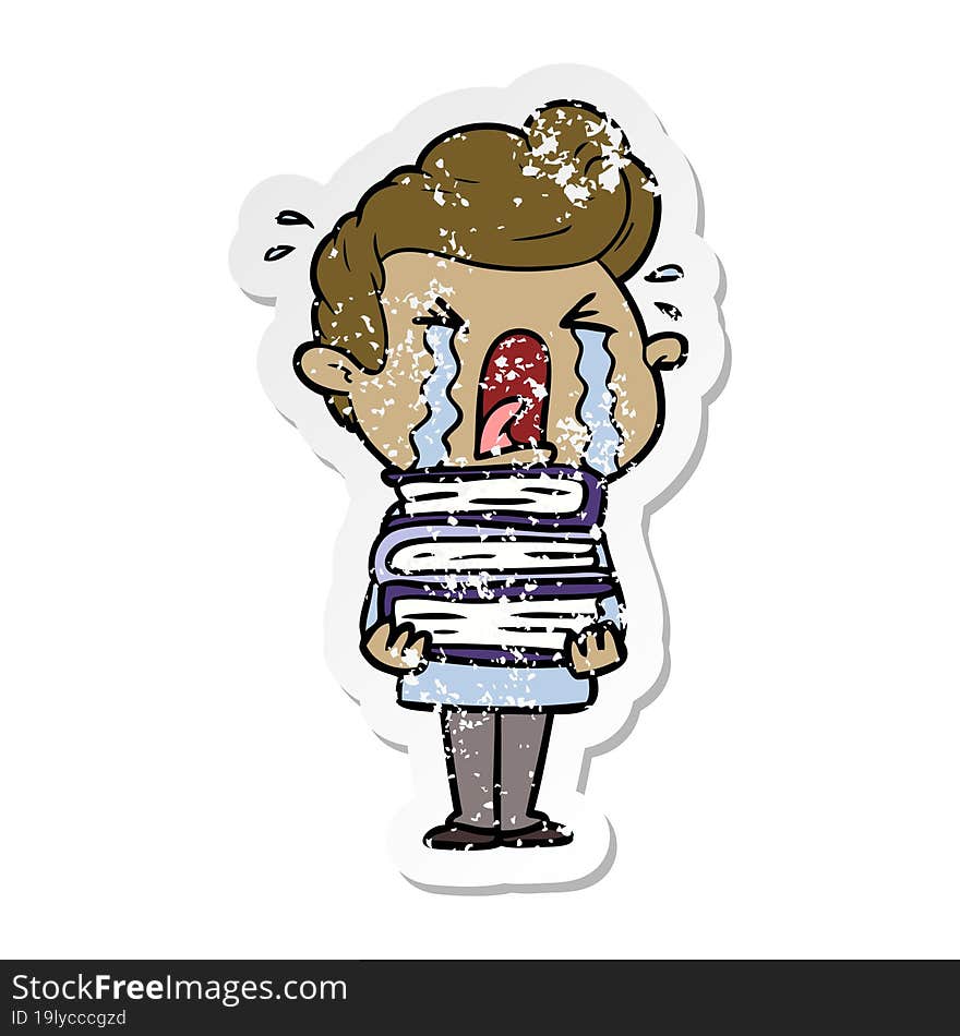 distressed sticker of a cartoon crying man