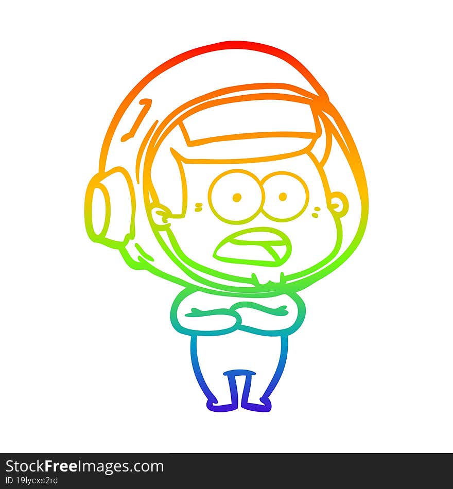 rainbow gradient line drawing cartoon surprised astronaut