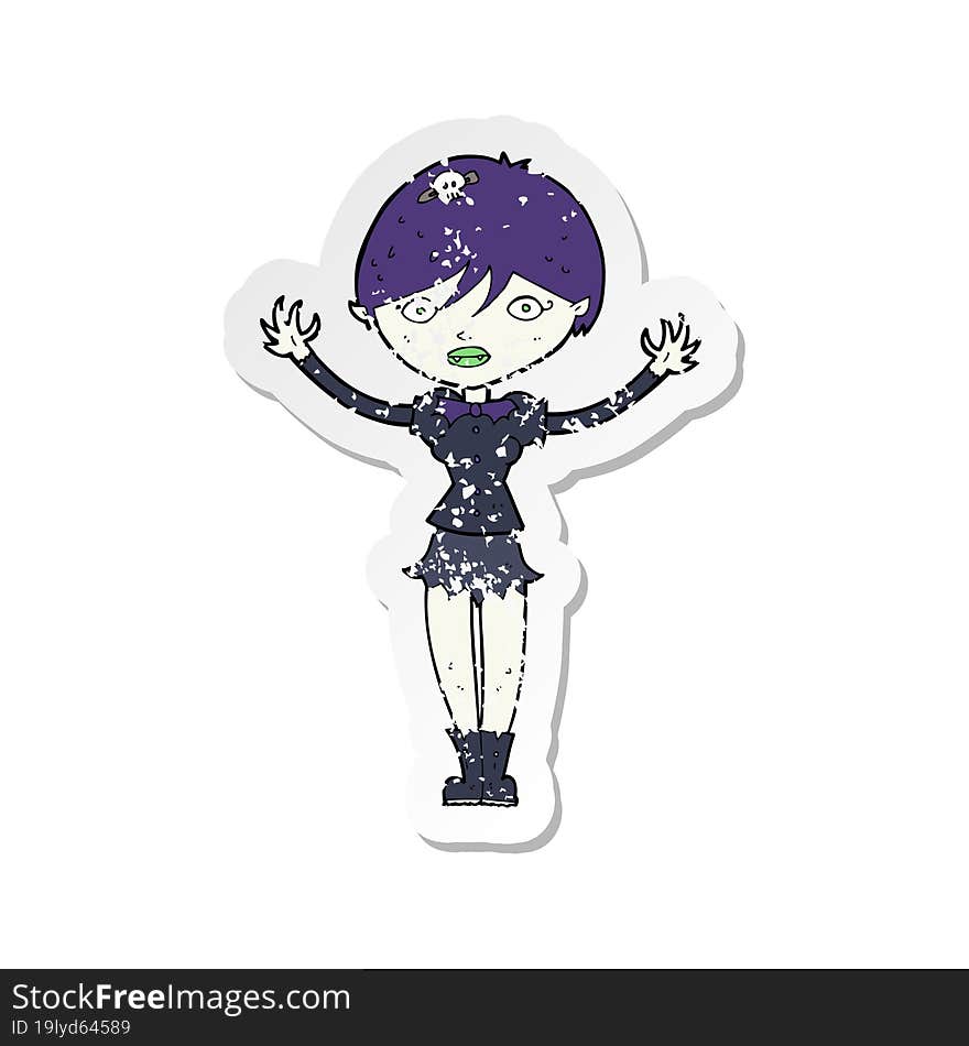 retro distressed sticker of a cartoon vampire girl