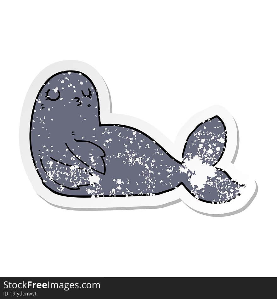 distressed sticker of a cartoon seal