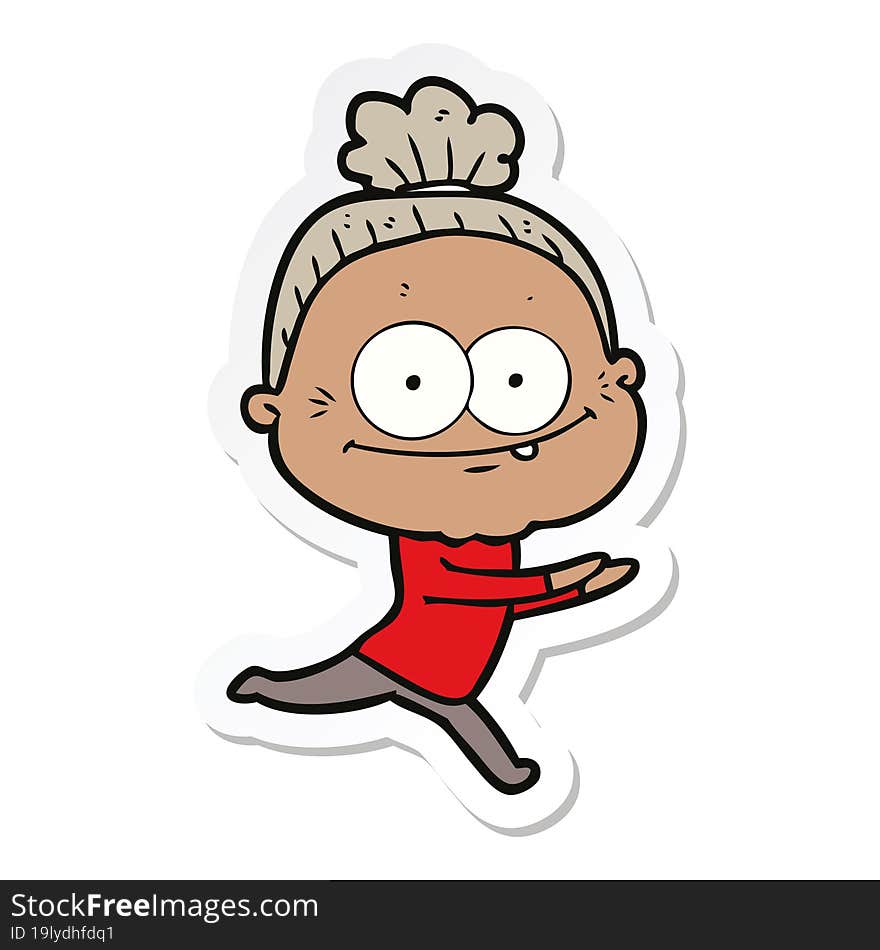 sticker of a cartoon happy old woman