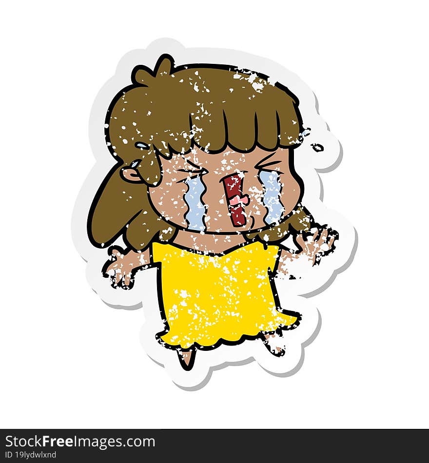 Distressed Sticker Of A Cartoon Woman In Tears