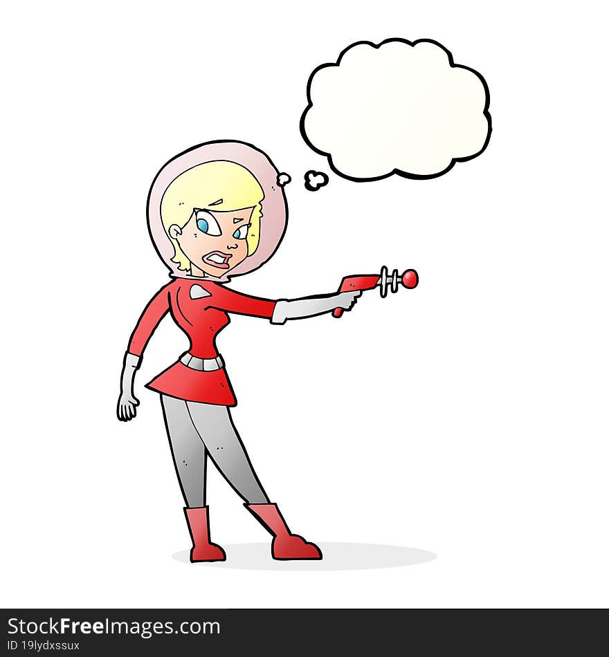 cartoon sci fi girl with thought bubble