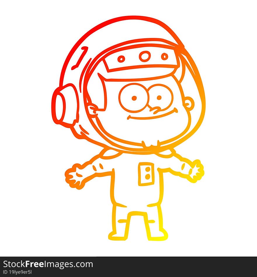 warm gradient line drawing of a happy astronaut cartoon