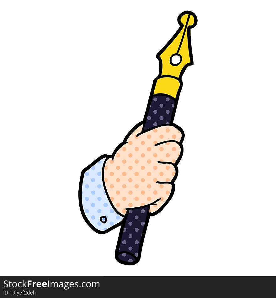 cartoon hand holding fountain pen. cartoon hand holding fountain pen