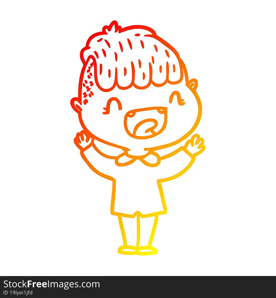 warm gradient line drawing cartoon happy boy laughing