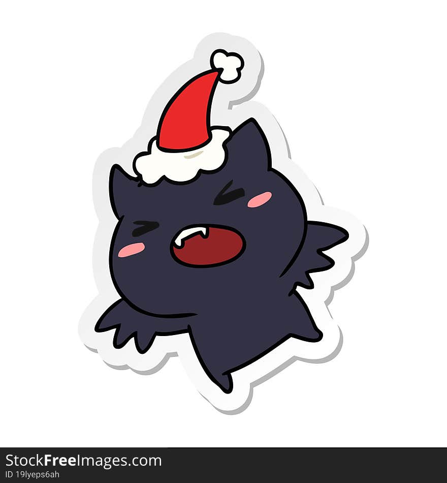 hand drawn christmas sticker cartoon of kawaii bat