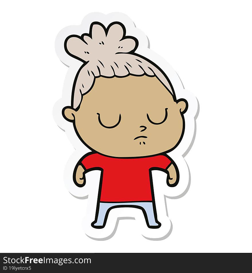 sticker of a cartoon calm woman