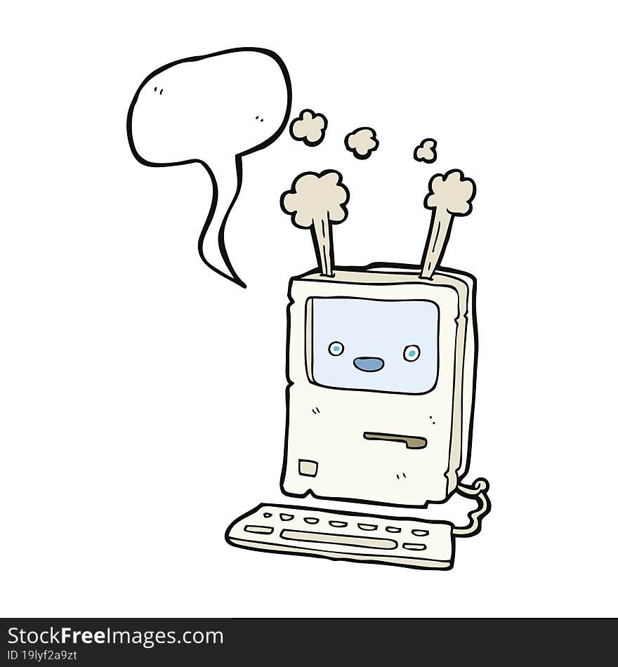 cartoon old computer with speech bubble