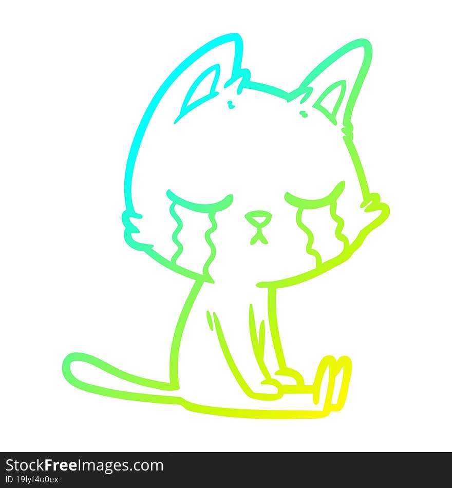 cold gradient line drawing crying cartoon cat sitting