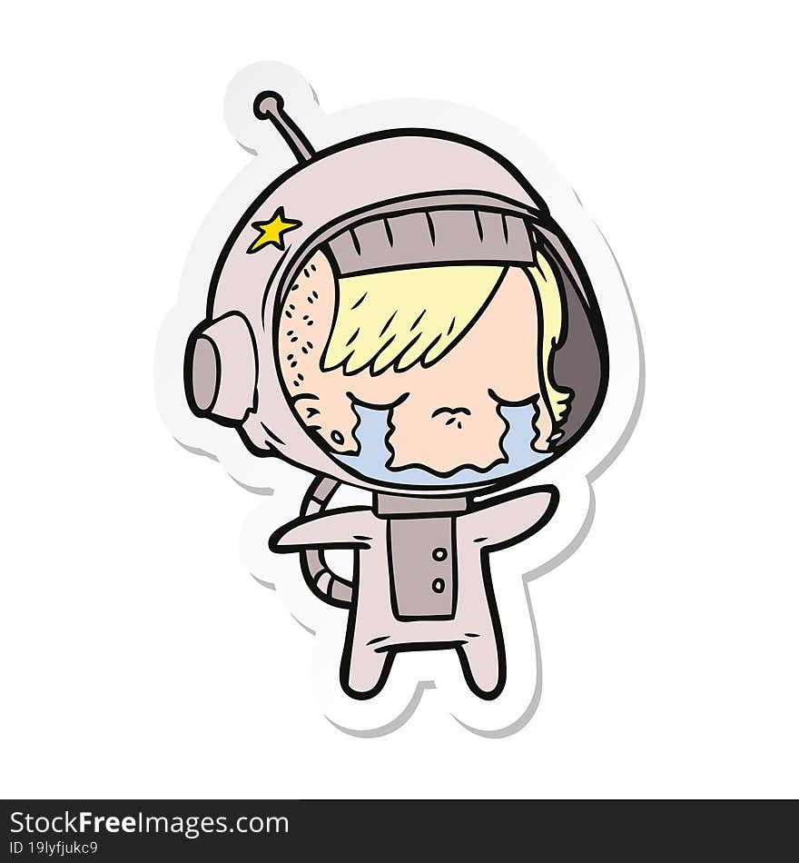 Sticker Of A Cartoon Crying Astronaut Girl