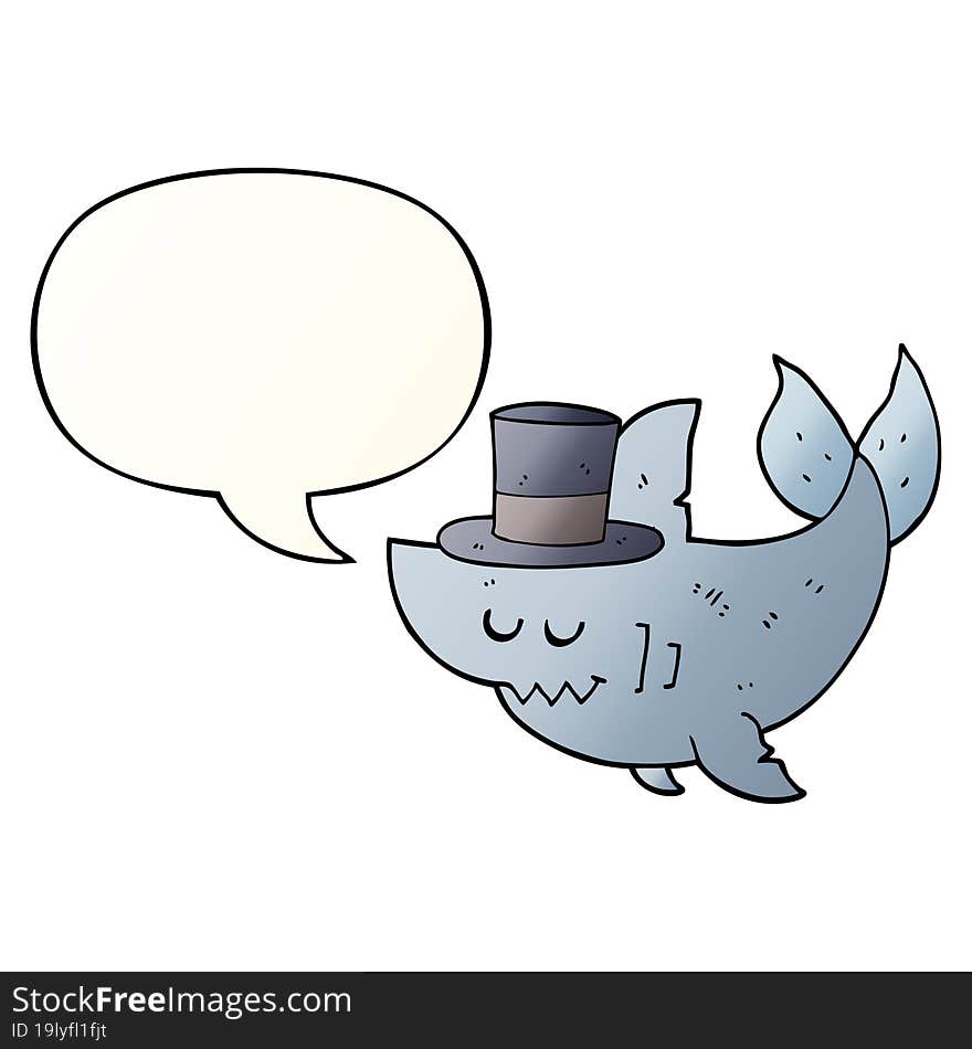 cartoon shark wearing top hat and speech bubble in smooth gradient style