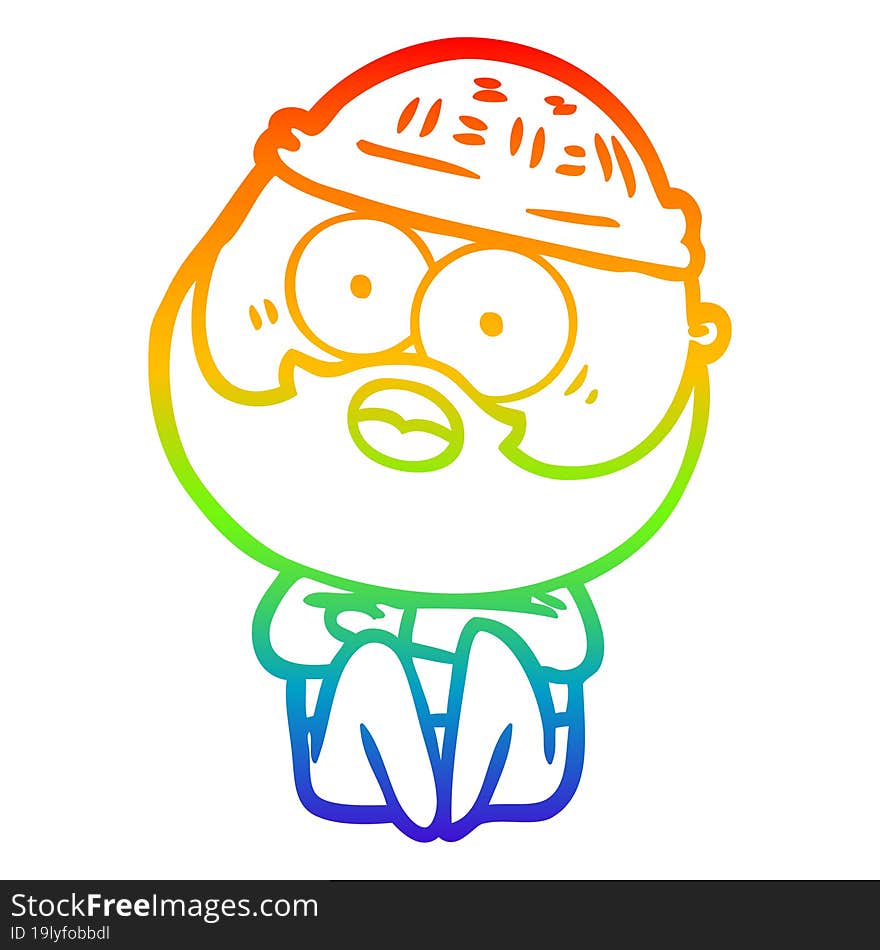 rainbow gradient line drawing cartoon surprised bearded man