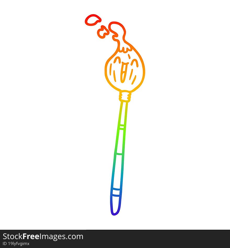 rainbow gradient line drawing of a happy cartoon paintbrush