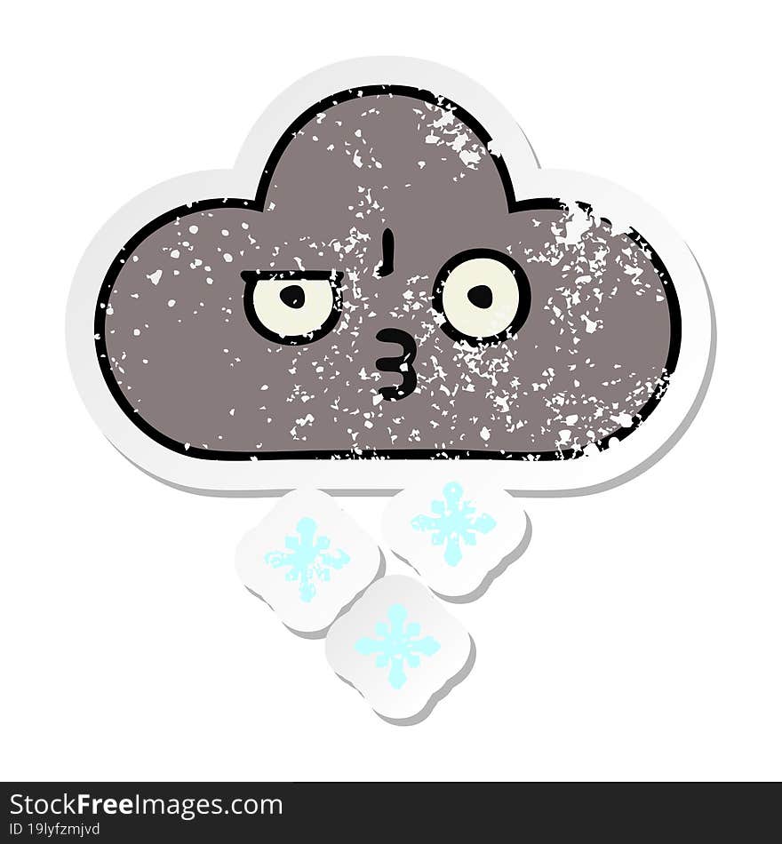 distressed sticker of a cute cartoon storm snow cloud