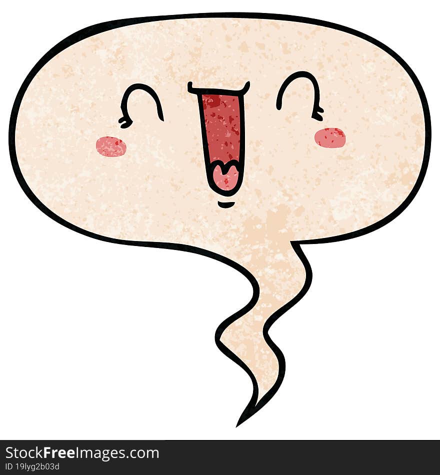 Happy Cartoon Face And Speech Bubble In Retro Texture Style